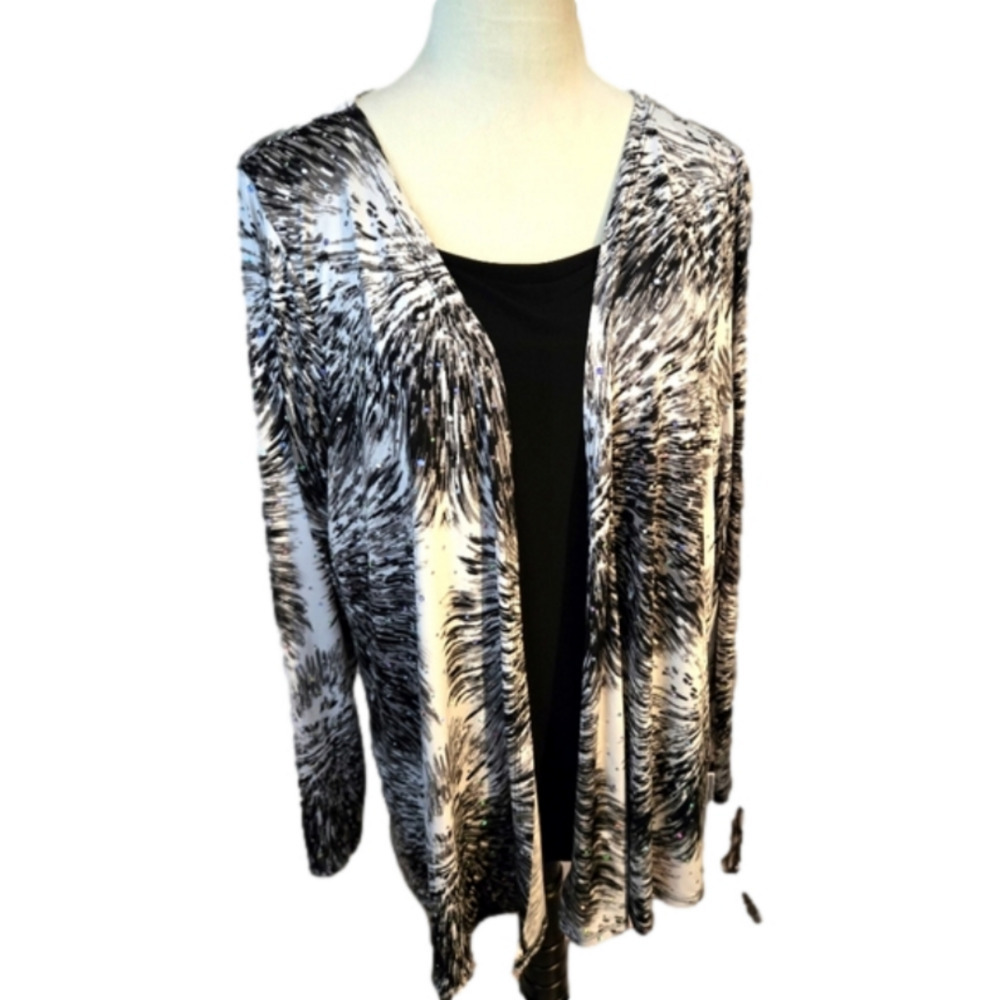G Collection Women’s 2X Black White Silver Sequin Evening Top 2-In-One